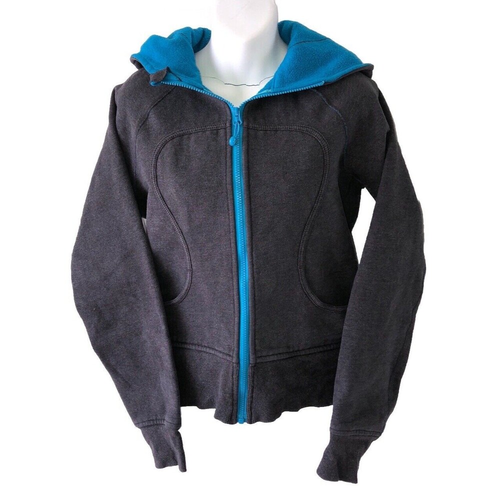 LULULEMON SCUBA HOODIE Black Turquoise Classic Full Zip Yoga Jacket Size 8
